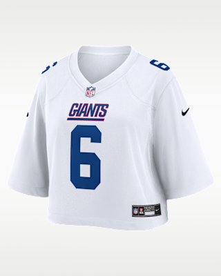 1489☆ナイキ☆NFLジェッツ☆アメフトゲームシャツ☆チームロゴ刺繍☆総刺繍 Jaxson Dart New York Giants Women's Nike NFL Cropped Tundra Game